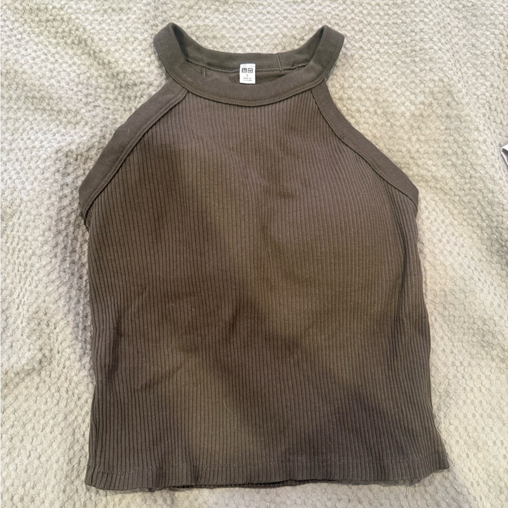Uniqlo Olive Ribbed Halter Tank